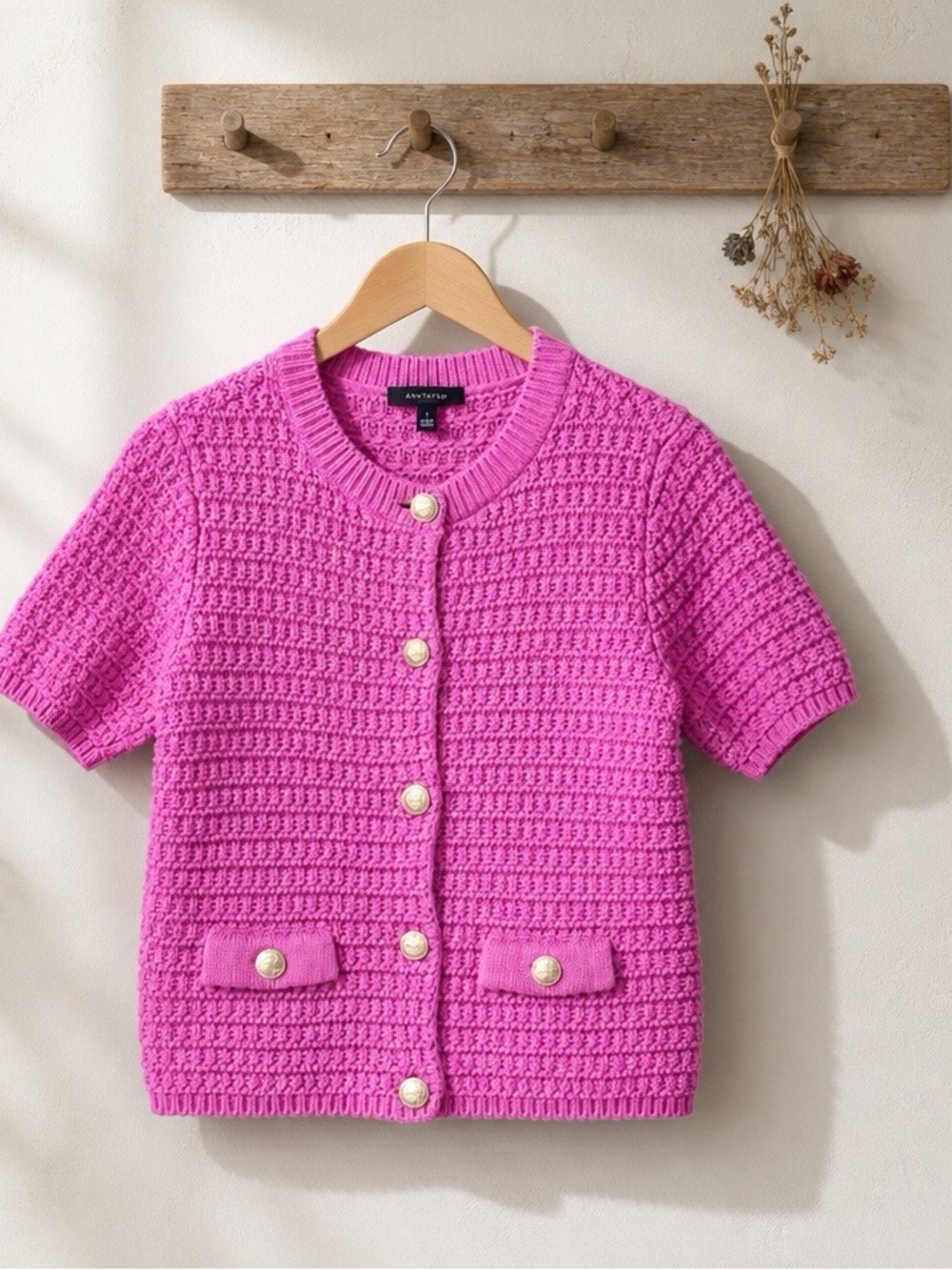 Ann Taylor Pink Short-Sleeve Knit Cardigan Size Small - Picture 2 of 6
